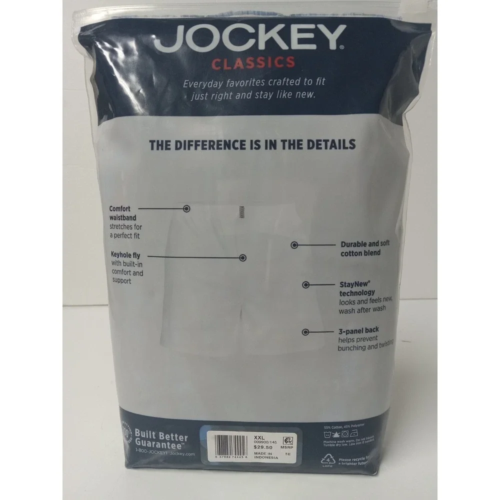 Men's 3-Pack 2XL Jockey Woven Boxer Shorts Cotton Blend Full Cut Blue‎ Plaid NEW